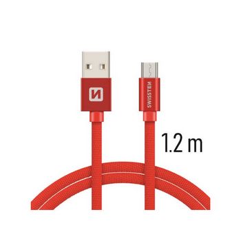 SWISSTEN kabel USB/microUSB, platneni, 3A, 1.2m, crveni