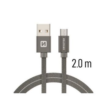 SWISSTEN kabel USB/microUSB, platneni, 3A, 2m, sivi