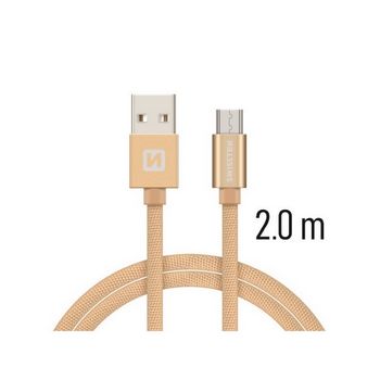 SWISSTEN kabel USB/microUSB, platneni, 3A, 2m, zlatni