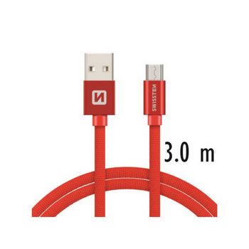 SWISSTEN kabel USB/microUSB, platneni, 3A, 3m, crveni