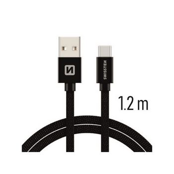 SWISSTEN kabel USB/USB-C, platneni, 3A, 1.2m, crni