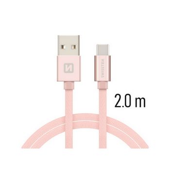 SWISSTEN kabel USB/USB-C, platneni, 3A, 2m, rozo/zlatni