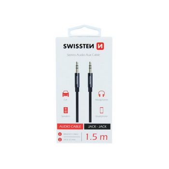 SWISSTEN kabel audio AUX, stereo, platneni, 3.5mm-3.5mm, 1.5m, crni