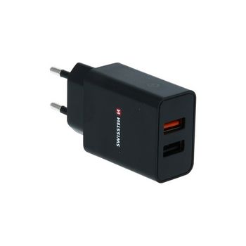 SWISSTEN punjač za AC220, 2xUSB, QUALCOMM 3.0, brzi, 23W, crni