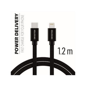 SWISSTEN kabel USB-C/Lightning, platneni, 1.2m, crni