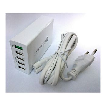 SWISSTEN punjač za AC220, 5xUSB, 50W, brzo punjenje, SMART IC, bijeli EOL