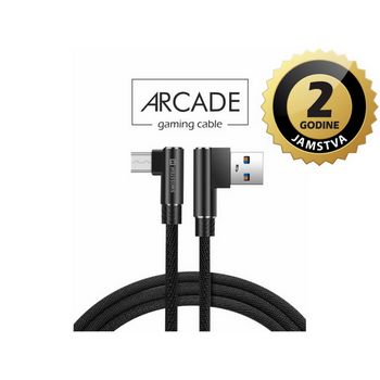 SWISSTEN kabel Arcade USB/microUSB, 3A, 1.2m, L-konektor, crni