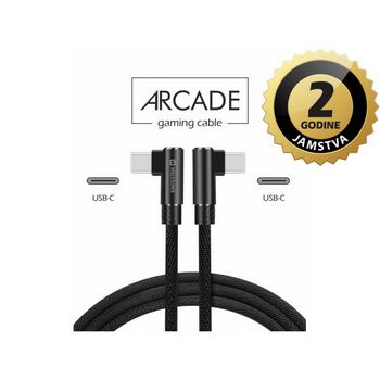 SWISSTEN kabel Arcade USB-C/USB-C, 3A, 1.2m, L-konektor, crni