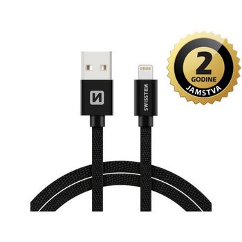 SWISSTEN kabel USB/Lightning, platneni, 3A, 3m, crni