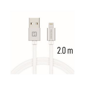 SWISSTEN kabel USB/Lightning, platneni, 3A, 2m, srebrni