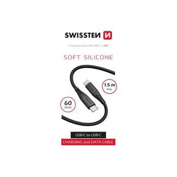 SWISSTEN kabel USB-C/USB-C, SOFT SILICONE, 3A, 60W, 1.5m, crni