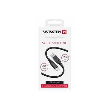 SWISSTEN kabel USB/USB-C, SOFT SILICONE, 3A, 60W, 1.5m, crni