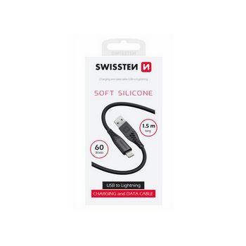 SWISSTEN kabel USB/Lightning, SOFT SILICONE, 3A, 60W, 1.5m, crni