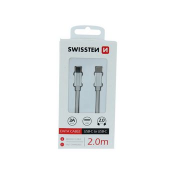 SWISSTEN kabel USB-C/USB-C , platneni, 2 m,srebrni