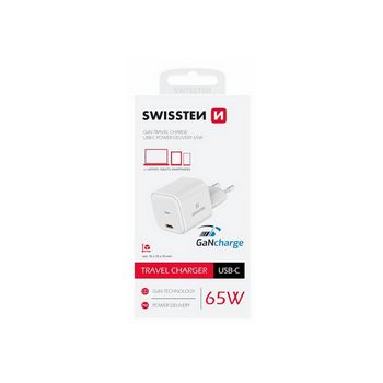 SWISSTEN punjač GaN 1x USB-C 65W POWER DELIVERY, bijeli
