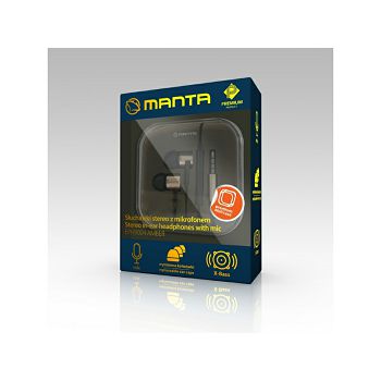 MANTA slušalice + mikrofon, In-ear, alumin, 4 nastavka, kutija, crna/zla EPH9004