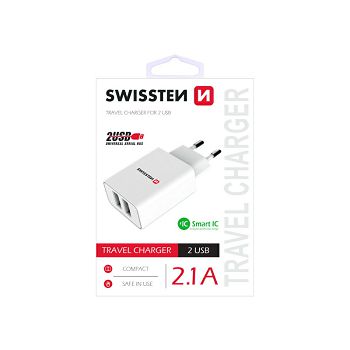 SWISSTEN punjač za AC220, 2xUSB, 2.1A, SMART IC, bijeli