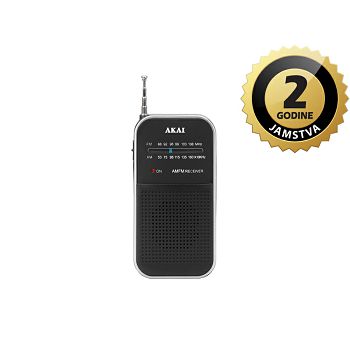 AKAI radio džepni, FM, AM, analogna skala, 2x AAA baterije, crni APR-350