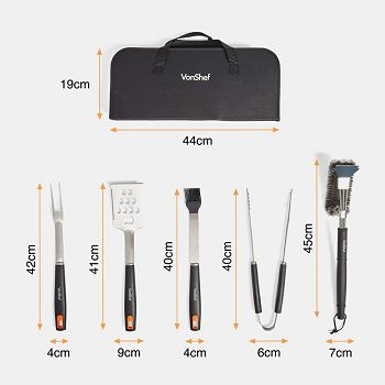 VonShef BBQ Skewer Set 5 Pieces with Storage Bag