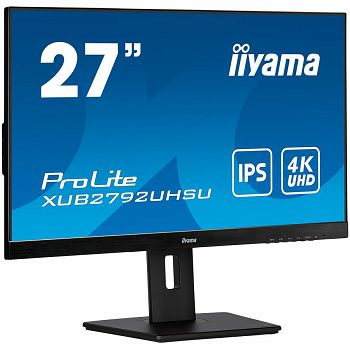 IIYAMA 27" ETE IPS-panel, 3840x2160 UHD, 4ms, 15cm height adj. stand, 300cd/m², DVI, HDMI, DisplayPort, Speakers, USB-HUB 2x 3.0