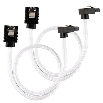 Corsair Premium Sleeved SATA-Kabel gewinkelt, weiß 30cm - 2er Pack CC-8900279
