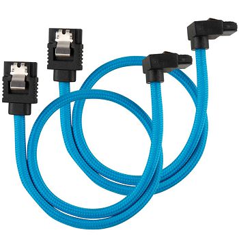 Corsair Premium Sleeved SATA-Kabel gewinkelt, blau 30cm - 2er Pack CC-8900281