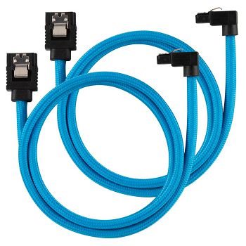 Corsair Premium Sleeved SATA-Kabel gewinkelt, blau 60cm - 2er Pack CC-8900285