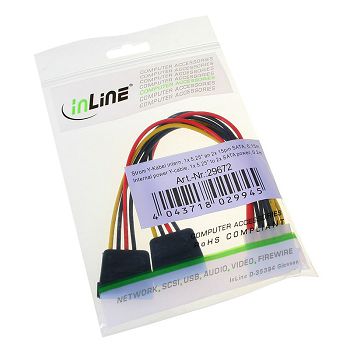 InLine 4-Pol Molex Strom Y-Kabel an 2x SATA-Strom - 0,15m 29672