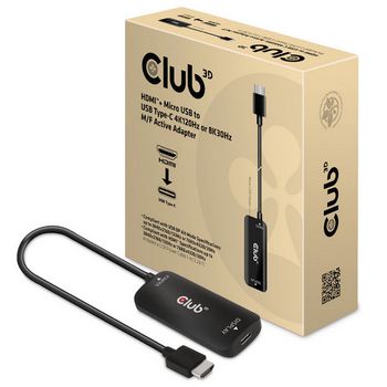 Club 3D HDMI + Micro USB auf USB Typ-C 4K120Hz/8K30Hz, aktiver Adapter-CAC-1336