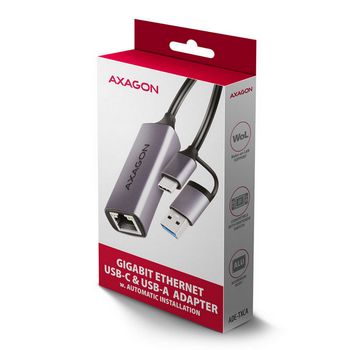 AXAGON ADE-TXCA Gigabit Ethernet  Adapter, USB-C + USB-A - titangrau-ADE-TXCA