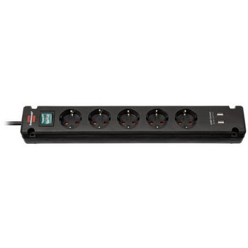 Brennenstuhl Bremounta power strip, 5-way, USB charging function - black 1150660315