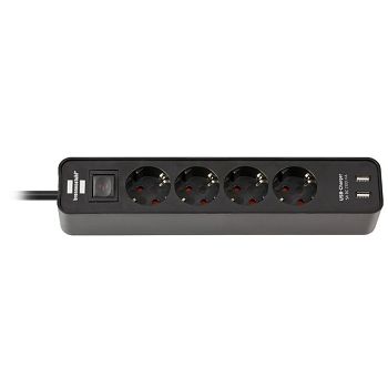 Brennenstuhl Ecolor power strip, 4-way, USB charging function - black 1153240006
