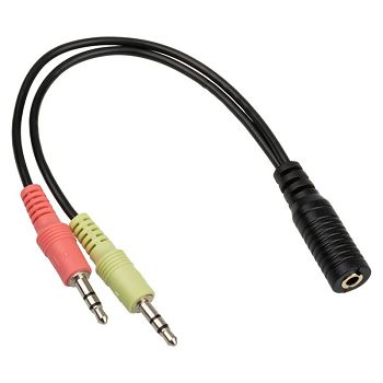 InLine Audio Headset Y adapter cable, 2x 3.5 mm plug to 3.5 mm jack socket 4-pin CTIA - 0.15 m 99312I