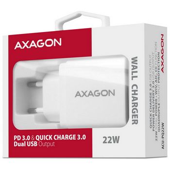 AXAGON ACU-PQ22W charger, 1x USB-C, 1x USB-A, PD3.0/QC3.0, 22 W - white ACU-PQ22W