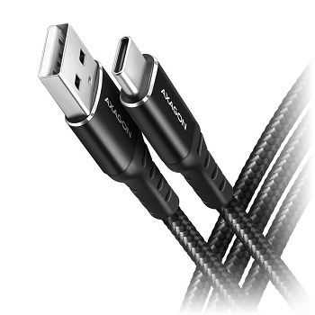 AXAGON BUCM-AM10AB USB-C zu USB-A Kabel, 1m, USB 2.0, 3A, geflochten - schwarz BUCM-AM10AB