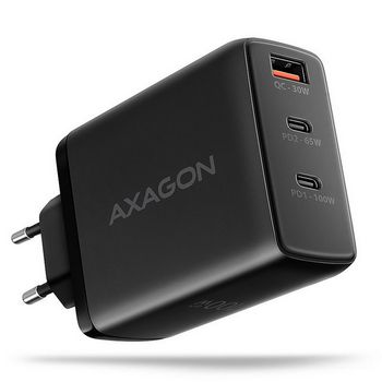 AXAGON ACU-DPQ100 GaN Wall charger, 3x port (USB + dual USB-C), PD3.0/QC4+/PPS/Apple, 100W, schwarz-ACU-DPQ100