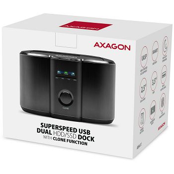 AXAGON ADSA-ST Dual-Dockingstation, USB 3.0, 2x 2,5"/3,5" SSD/HDD, SATA 6 - schwarz ADSA-ST