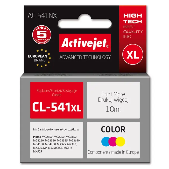 Activejet AC-541NX ink for Canon printer (replacement Canon CL-541XL) Supreme, 18 ml, blue, yellow, red