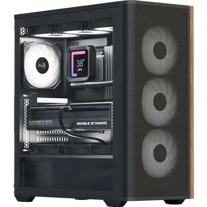 Aerocool D501A-G-BK-v2, tower case (black/wood)