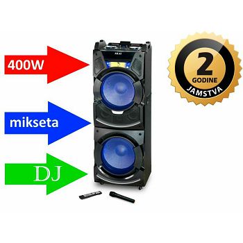 AKAI karaoke 400W, DJ mikseta, EQ, FM, dual ulazi, daljinski, bež mikrof DJ-S5H