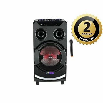 AKAI karaoke 300W, FM, BT, USB, SD, rasvjeta, baterija, bež. mikrofofon ABTS-112