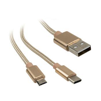 Akasa 2 in 1 USB 2.0 Kabel Typ A na Micro-B i Typ C - 1m, zlatni AK-CBUB42-12GL