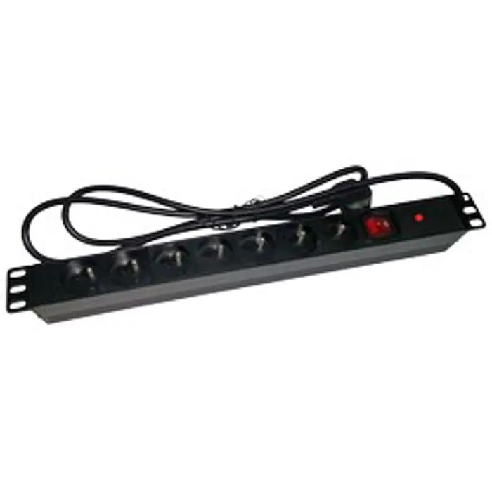 Alantec Listwa zasilająca 19" 230V - 7 gniazd (typu E - CEE 7/5), z wyłącznikiem LED, z zabezpieczeniem przeciwprzeciążeniowym, kabel 1,8m CEE 7/7 (PZ071U)