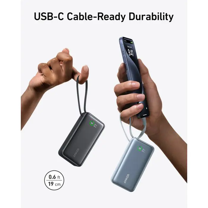 Anker 545 Nano powerbank 10K with built-in USB-C cable, green