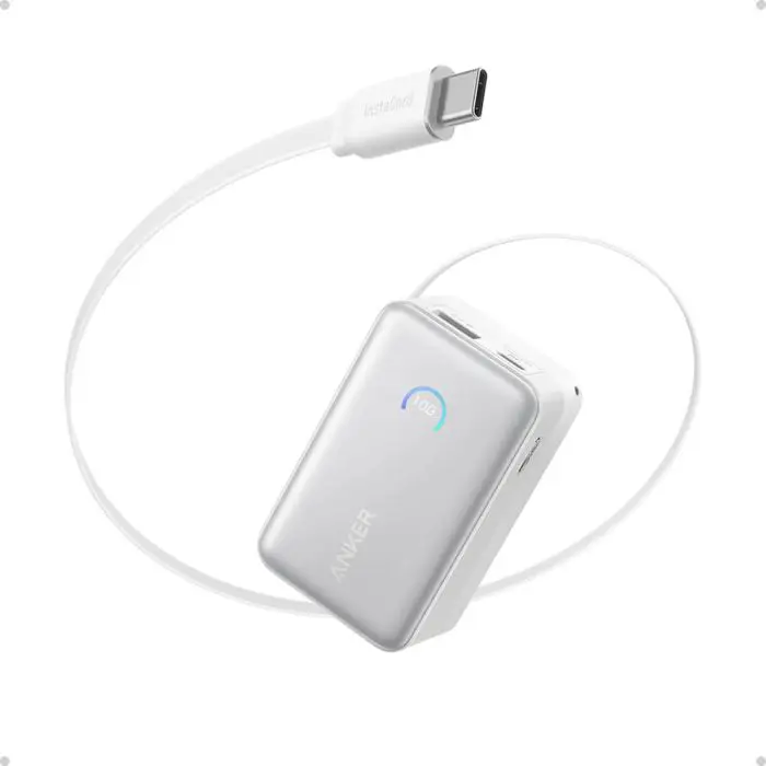 Anker Nano Power Bank 10000 mAh, 45W z vgrajenim USB-C kablom, bel