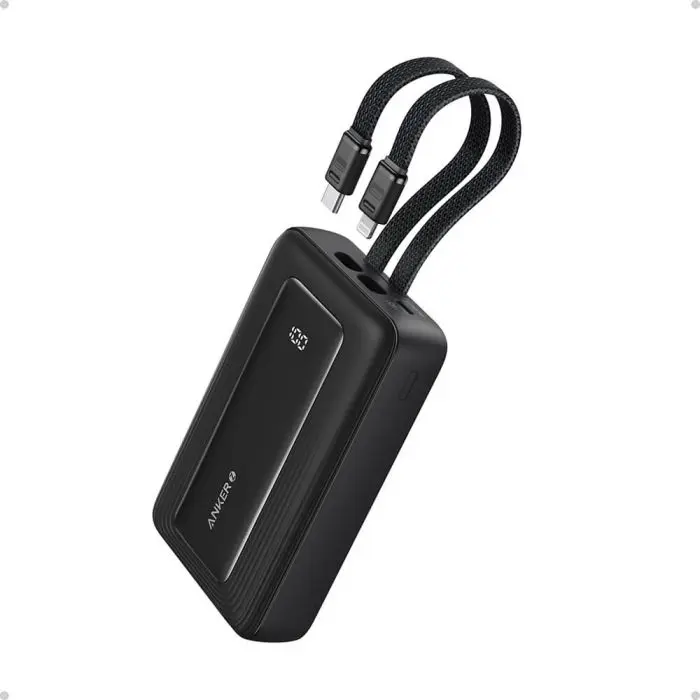 Anker Zolo Powerbank 10000 mAh, 30W with built-in USB-C + Lightning cables, black