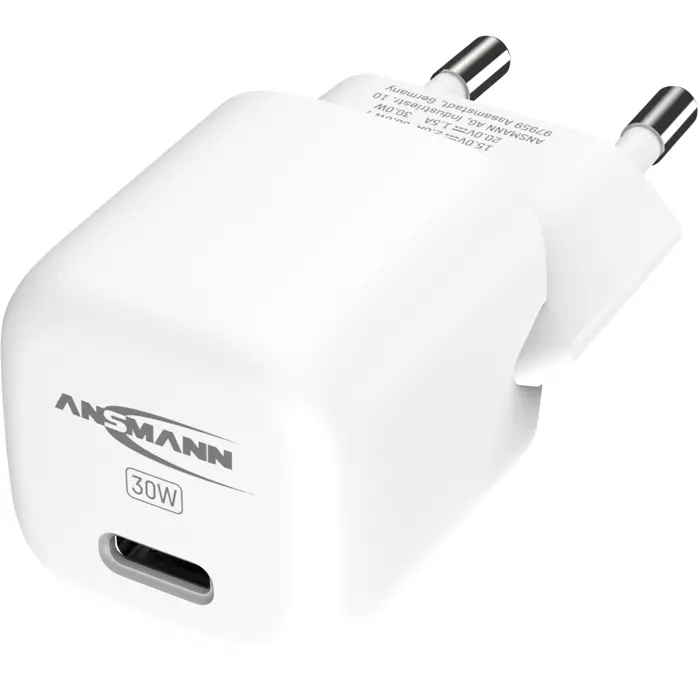 Ansmann Home Charger HC130PD-mini, 30 Watt, charger (white, 1x USB-C, GaN, PowerDelivery, Multisafe technology)