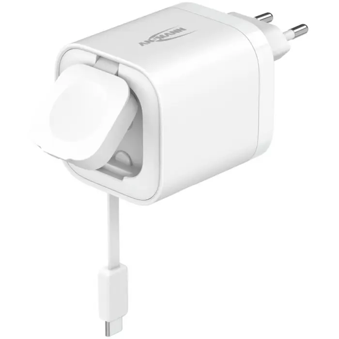 Ansmann Home Charger HC265PD with cable and Apple Watch charger 5.8A 65W 2-port (white)