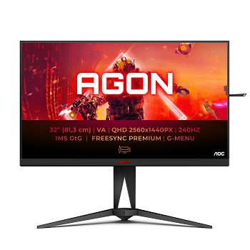 Monitor AOC 31.5" Agon AG325QZN, VA, gaming, Adaptive-Sync, AMD FreeSync Premium 240Hz, 0.5ms, HDR400, 2xHDMI, 2xDP, 4xUSB 3.2, Pivot, 2K 