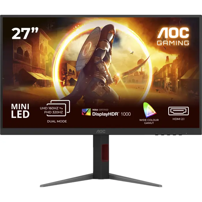 AOC AGON U27G4XM (68.6 cm (27 inches), black, UltraHD/4K, Fast-IPS, Dual Mode, Mini-LED, USB hub, 160Hz panel)